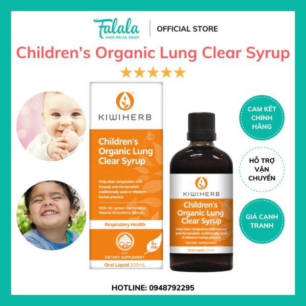 Siro Kiwiherb Children's Organic Lung Clear Syrup 100ml Giảm Ho, Loãng Đờm, Giảm Kích Ứng Phế Quản Cho Bé