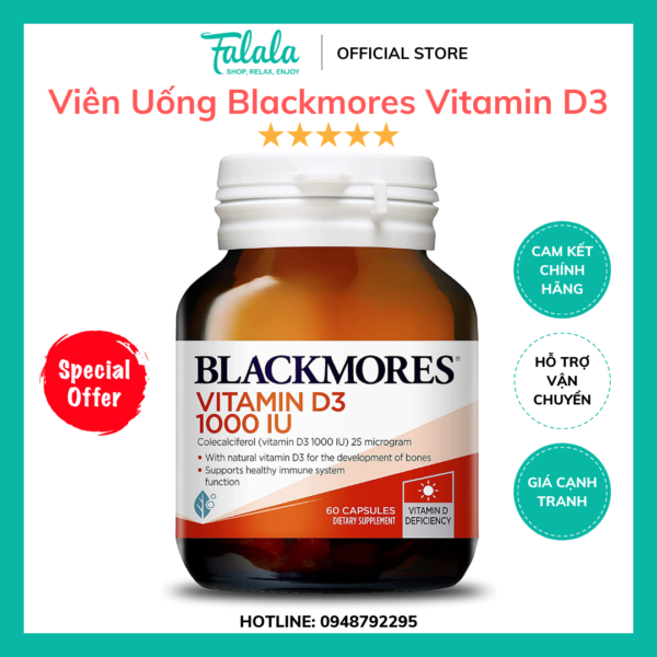 Viên Uống Blackmores Vitamin D3 1000IU Bổ Sung D3, Canxi, Magie Hộp 60 Viên